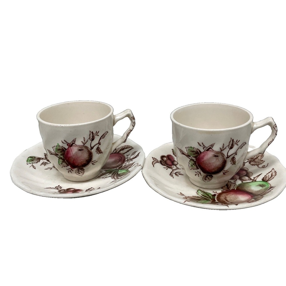 2 DemiTasse Cups & Saucers By Johnson Bros England Harvest Time Very Rare